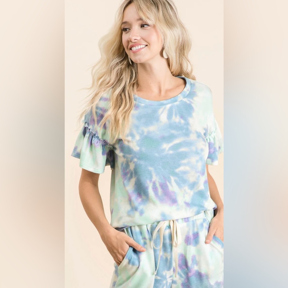 BiBi Tie-Dye Athletic Shorts in Blue and Purple - Picture 3 of 10